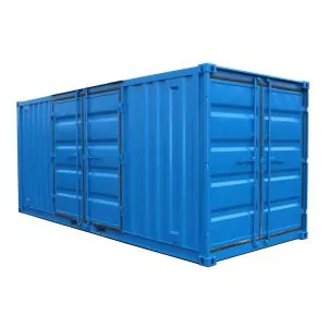 20 fot miljöcontainer dubbeldörr långsida och kortsida